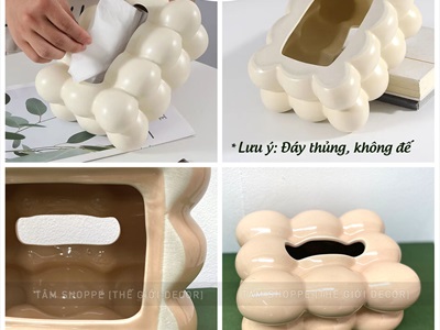 Hộp đựng khăn giấy gốm hình đám mây CN [Dày dặn - Đáy thủng] HOPKHANGIAY-02