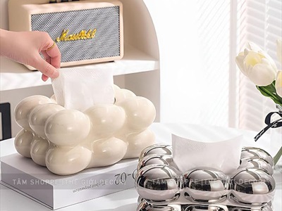 Hộp đựng khăn giấy gốm hình đám mây CN [Dày dặn - Đáy thủng] HOPKHANGIAY-02