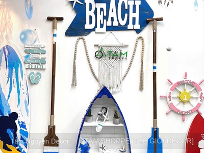 Cây chèo thuyền decor gỗ nâu Beach house [Có khoen treo - Dài 139cm] CAYCHEO-03