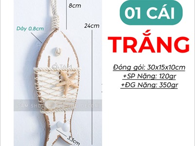 Dây treo cá gỗ lưới ngang có móc treo đồ [Thủ công - Giả cổ] DTR-BIEN-08