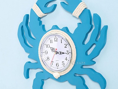 Đồng hồ treo tường hình con cua xanh biển [Gỗ - kèm pin] DONGHO-02