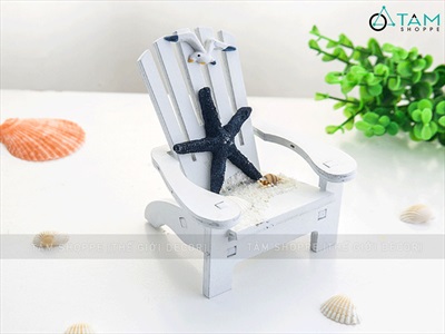 Ghế gỗ mini sò điệp trắng chủ đề biển [Cao 10cm - 4 kiểu] BANGHE-04