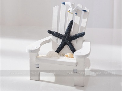 Ghế gỗ mini sò điệp trắng chủ đề biển [Cao 10cm - 4 kiểu] BANGHE-04
