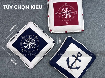Gối tựa lưng vuông xanh đỏ chủ đề biển [Vải canvas - Có ruột] GOI-05