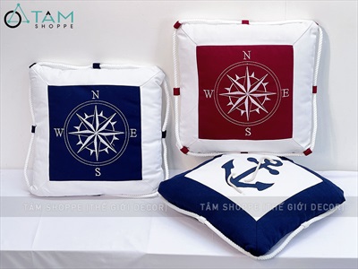 Gối tựa lưng vuông xanh đỏ chủ đề biển [Vải canvas - Có ruột] GOI-05