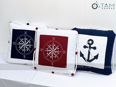 Gối tựa lưng vuông xanh đỏ chủ đề biển [Vải canvas - Có ruột] GOI-05