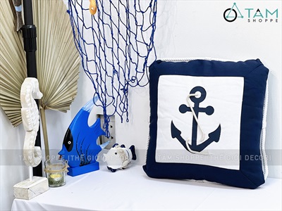 Gối tựa lưng vuông xanh đỏ chủ đề biển [Vải canvas - Có ruột] GOI-05
