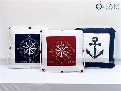 Gối tựa lưng vuông xanh đỏ chủ đề biển [Vải canvas - Có ruột] GOI-05