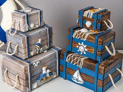 Hộp gỗ giả cổ chủ đề biển 3 size [Handmade - 3 kiểu chọn] HOP-GO-02