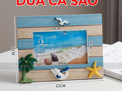 Khung ảnh chủ đề biển sọc xanh [Khổ ảnh 10x15 - Khung gỗ] KHUNGANH-03
