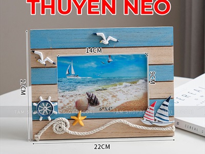 Khung ảnh chủ đề biển sọc xanh [Khổ ảnh 10x15 - Khung gỗ] KHUNGANH-03