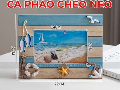 Khung ảnh chủ đề biển sọc xanh [Khổ ảnh 10x15 - Khung gỗ] KHUNGANH-03