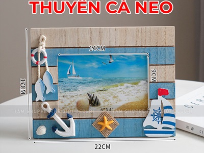 Khung ảnh chủ đề biển sọc xanh [Khổ ảnh 10x15 - Khung gỗ] KHUNGANH-03