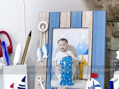 Khung ảnh chủ đề biển sọc xanh [Khổ ảnh 10x15 - Khung gỗ] KHUNGANH-03