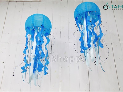 Lồng đèn vải hình con sứa trang trí [Handmade - Xếp gọn] LDEN-VAI-10