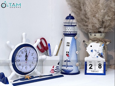 Mô hình ngọn hải đăng sắt đèn Led đổi màu [Nhiều cỡ - Sẵn pin] HAIDANG-02