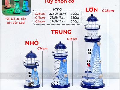 Mô hình ngọn hải đăng sắt đèn Led đổi màu [Nhiều cỡ - Sẵn pin] HAIDANG-02