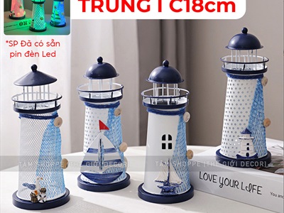 Mô hình ngọn hải đăng sắt đèn Led đổi màu [Nhiều cỡ - Sẵn pin] HAIDANG-02