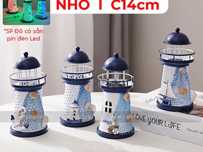 Mô hình ngọn hải đăng sắt đèn Led đổi màu [Nhiều cỡ - Sẵn pin] HAIDANG-02