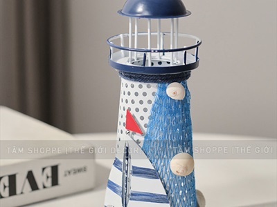 Mô hình ngọn hải đăng sắt đèn Led đổi màu [Nhiều cỡ - Sẵn pin] HAIDANG-02