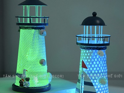 Mô hình ngọn hải đăng sắt đèn Led đổi màu [Nhiều cỡ - Sẵn pin] HAIDANG-02