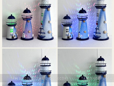Mô hình ngọn hải đăng sắt đèn Led đổi màu [Nhiều cỡ - Sẵn pin] HAIDANG-02