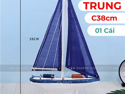 Mô hình thuyền buồm cánh xanh dương trang trí [Thủ công - 3 size] THUYEN-02