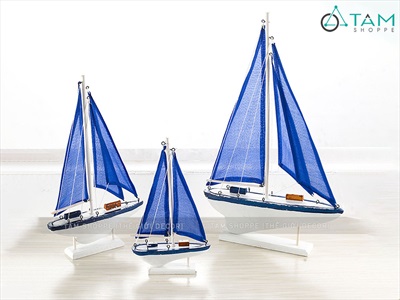 Mô hình thuyền buồm cánh xanh dương trang trí [Thủ công - 3 size] THUYEN-02