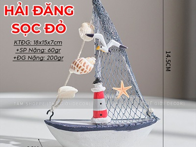 Mô hình thuyền mini buồm lưới nhiều vỏ ốc [Thủ công - Nhiều kiểu] THUYEN-05