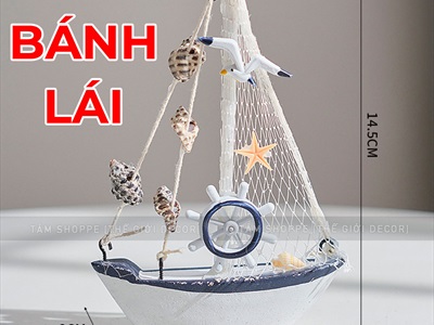 Mô hình thuyền mini buồm lưới nhiều vỏ ốc [Thủ công - Nhiều kiểu] THUYEN-05