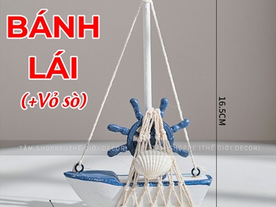 Mô hình thuyền mini buồm lưới tông trắng xanh [Thủ công - 04 kiểu] THUYEN-06