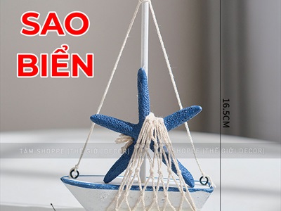 Mô hình thuyền mini buồm lưới tông trắng xanh [Thủ công - 04 kiểu] THUYEN-06