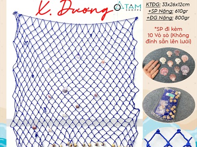 Tấm lưới đánh cá nút gỗ trang trí chủ đề biển [Kèm vỏ sò - Dây to] LUOICA-03