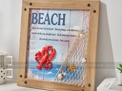 Tranh gỗ vuông chủ để biển đinh tán retro [Tặng đinh - 35x38cm] TRANHGO-06