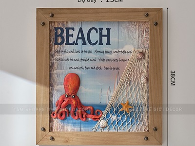Tranh gỗ vuông chủ để biển đinh tán retro [Tặng đinh - 35x38cm] TRANHGO-06