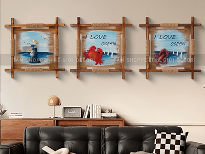 Tranh gỗ vuông X chủ để biển dây thừng retro [Tặng đinh - 45x45cm] TRANHGO-07