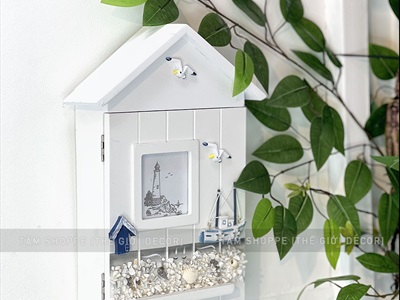 Tủ treo chìa khoá nhà gỗ chủ đề biển khung ảnh [6 móc - Handmade] TUCHIAKHOA-01