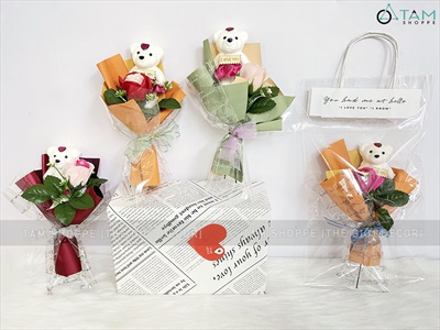 Bé gấu mini trang trí bó hoa hộp quà tặng 3 kiểu [Nhỏ xinh - Được chọn màu] TCV-GAU-01