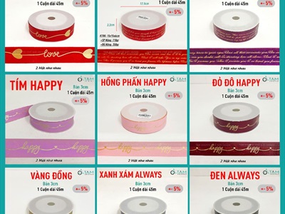 Cuộn ruy băng nhựa in chữ nhiều mẫu [Bản 3cm - Cuộn 45m] RUYBANG-18