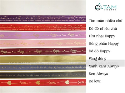 Cuộn ruy băng nhựa in chữ nhiều mẫu [Bản 3cm - Cuộn 45m] RUYBANG-18