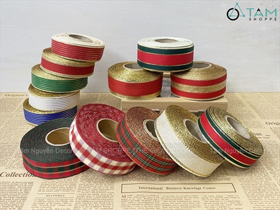 Ruy băng vải hoạ tiết sọc caro sang xịn [Nhiều kiểu - Cuộn 20m] RUYBANG-17