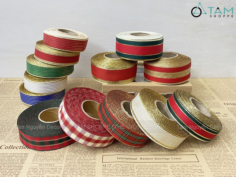 Ruy băng vải hoạ tiết sọc caro sang xịn [Nhiều kiểu - Cuộn 20m] RUYBANG-17