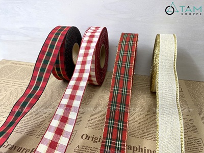 Ruy băng vải hoạ tiết sọc caro sang xịn [Nhiều kiểu - Cuộn 20m] RUYBANG-17