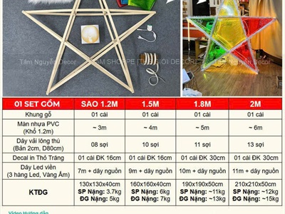 Set phụ kiện tự làm lồng đèn ông sao siêu to ngoài trời [Có lẻ từng món + Loại đẹp] SET-DIY-03