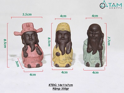 Bộ 3 tượng ông Phúc - Lộc - Thọ mini gốm nâu [Cao 8.5cm/ trầm ấm] TUONGPHAT-06