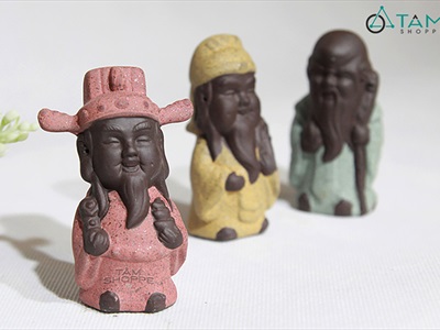 Bộ 3 tượng ông Phúc - Lộc - Thọ mini gốm nâu [Cao 8.5cm/ trầm ấm] TUONGPHAT-06