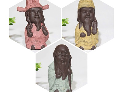 Bộ 3 tượng ông Phúc - Lộc - Thọ mini gốm nâu [Cao 8.5cm/ trầm ấm] TUONGPHAT-06