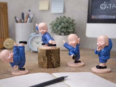 Bộ 4 tượng chú tiểu múa võ mini [Vui nhộn/ Cao 8cm] CHUTIEU-07