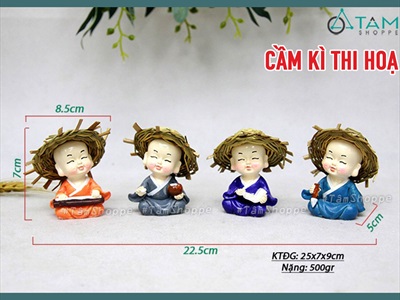 Bộ 04 tượng chú tiểu đội nón cói [2 kiểu/ Cao 7cm] CHUTIEU-05