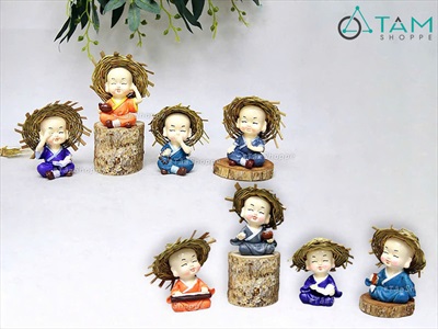 Bộ 04 tượng chú tiểu đội nón cói [2 kiểu/ Cao 7cm] CHUTIEU-05